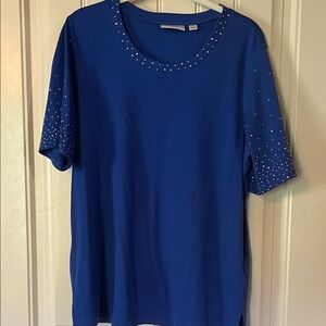Quacker Factory Royal Blue Short Sleeve Rhinestone Tee